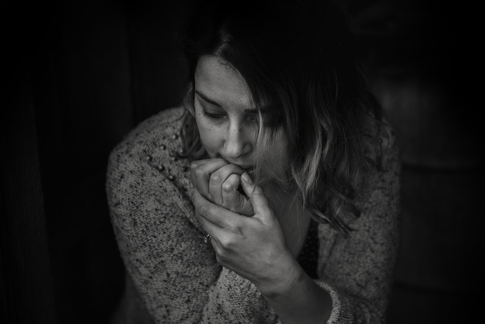 Greyscale Photography of Woman Wearing Long-sleeved Top